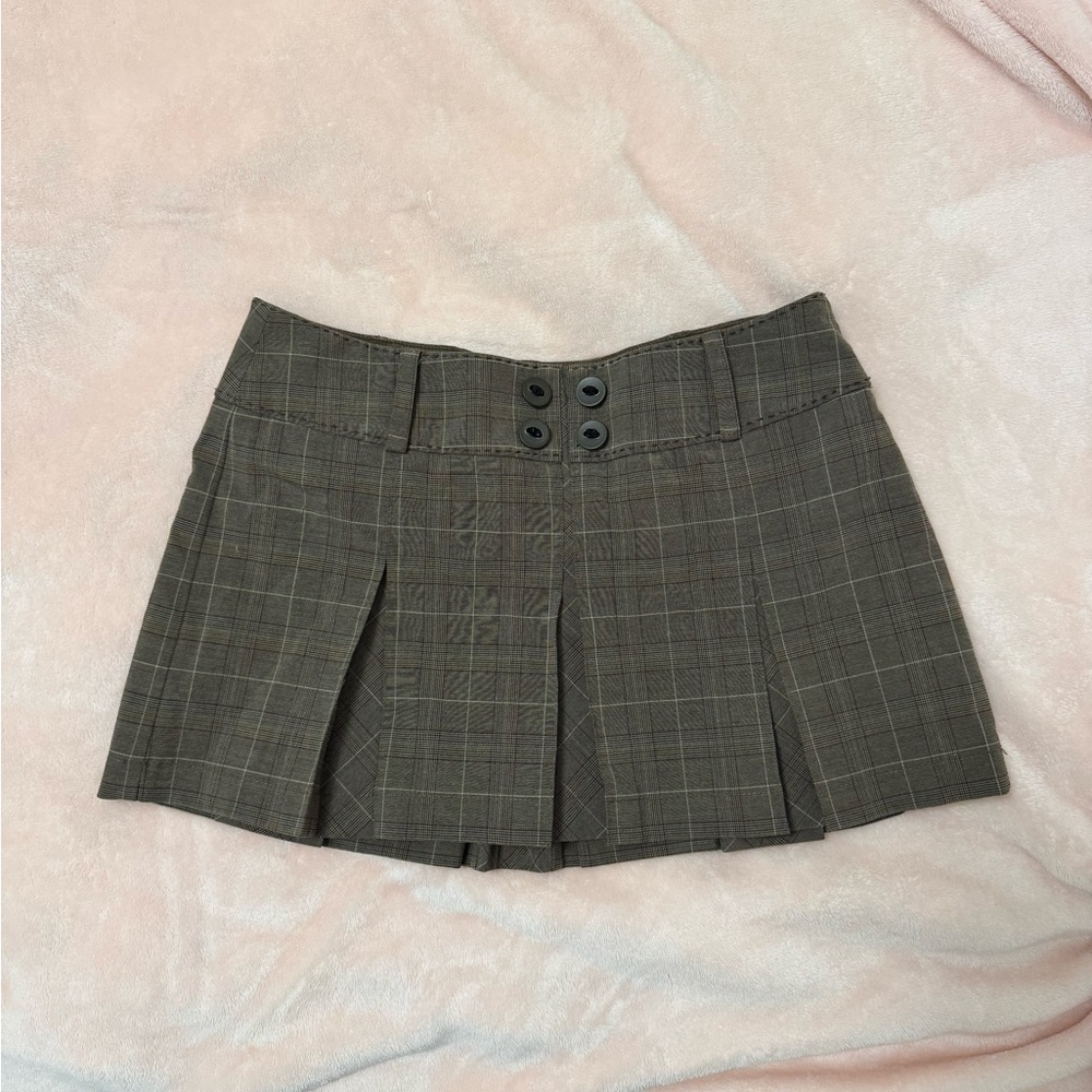 Y2K Guess Plaid Mini Skirt with Button Detail